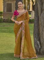 Organza Silk Goldenrod Party Wear Sequins Work Saree